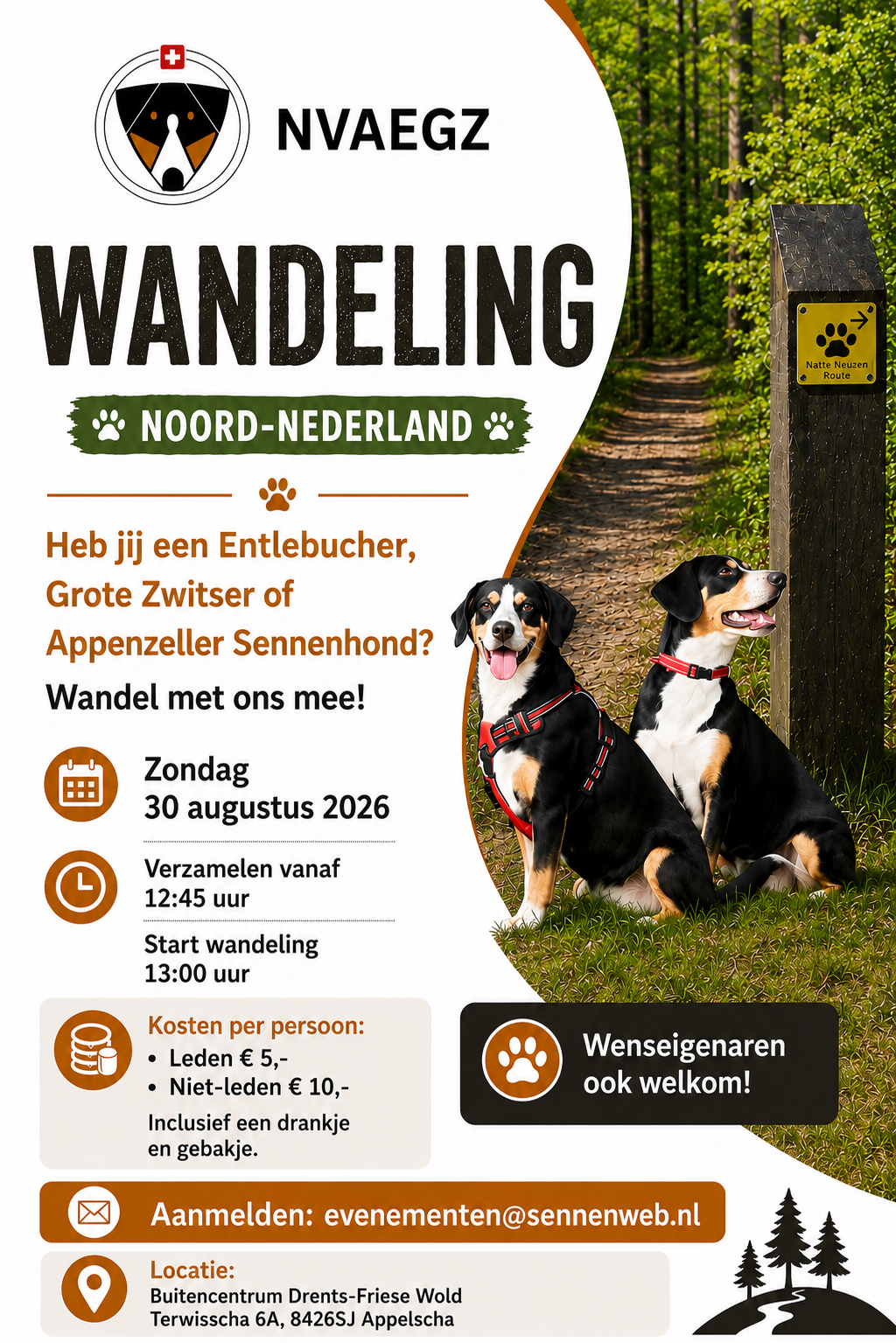 Affiche voor wandeling met Sennenhonden op 30 augustus 2026 in Appelscha